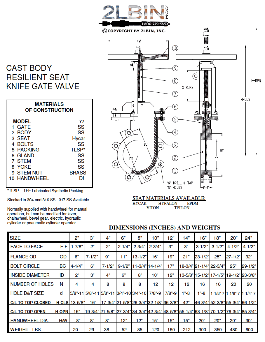 CAST BODY RESILIENT SEAT KNIFE GATE VALVE SPECS